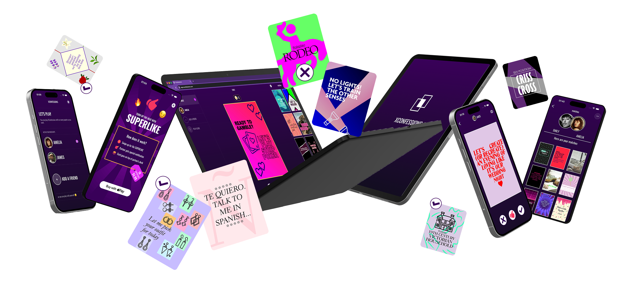 XConfessions app cards and devices