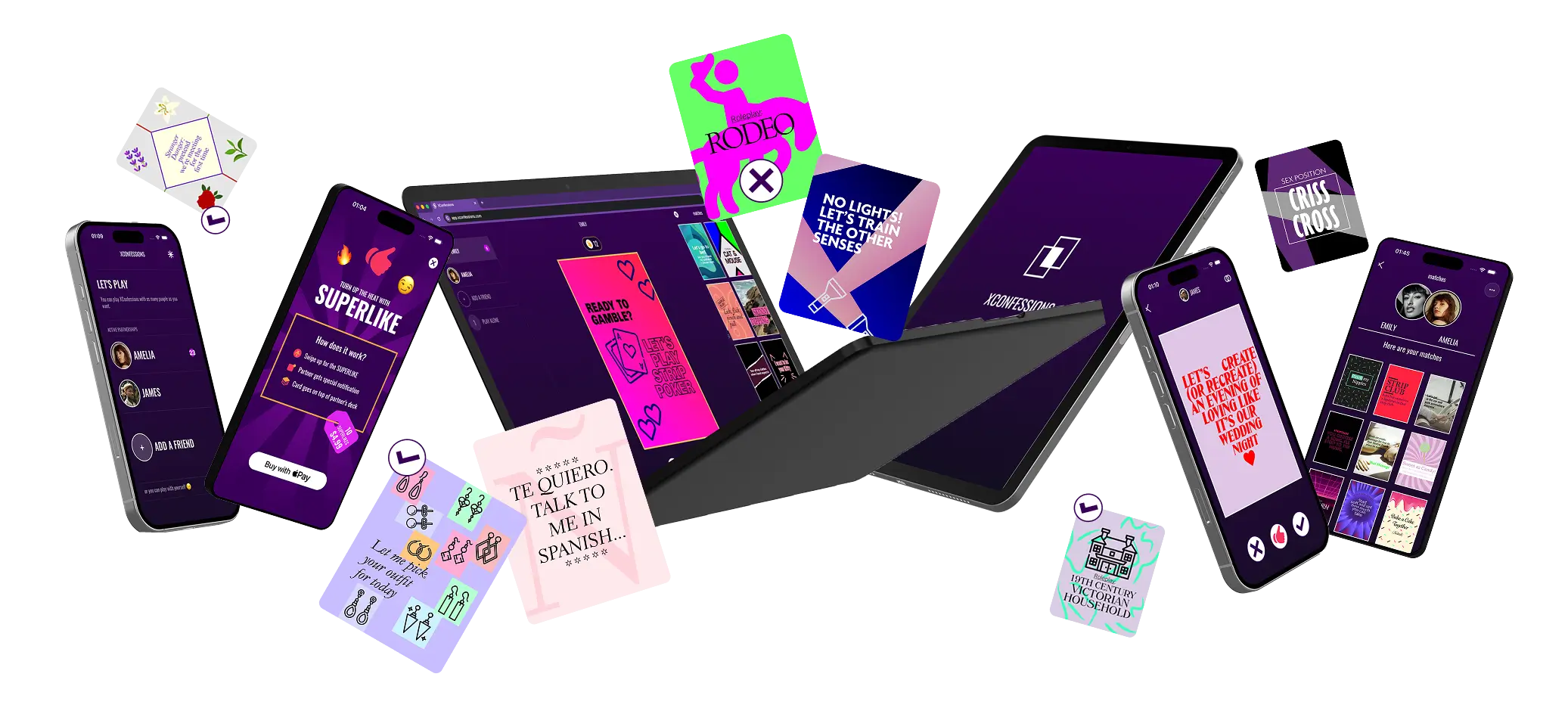 XConfessions app cards and devices